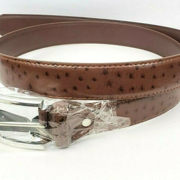 Mens Leather 52" Non Reversible Ostrich 1.25" Belt - Picture 2 of 9